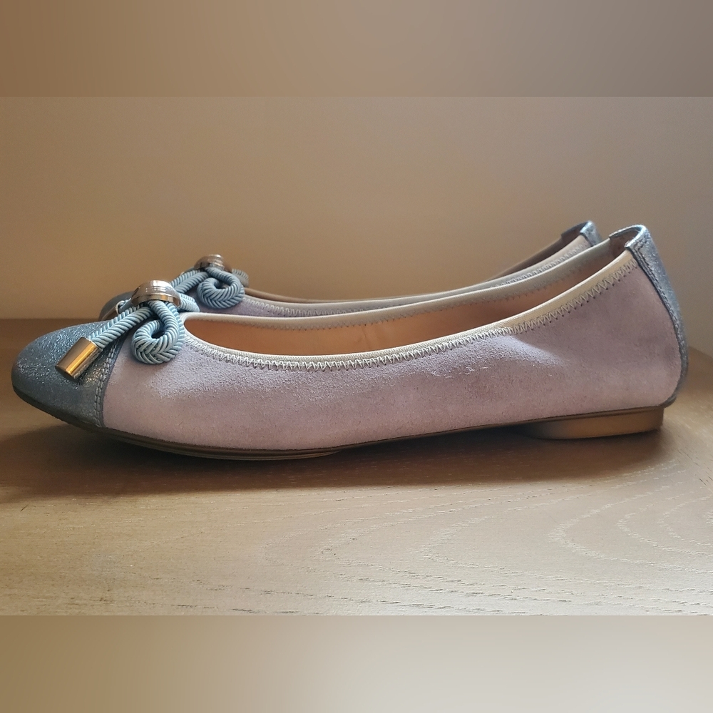 Ballerina Leather Flats - Suede, Periwinkle Blue With Silver Bow - Made In Spain - Picture 11 of 15